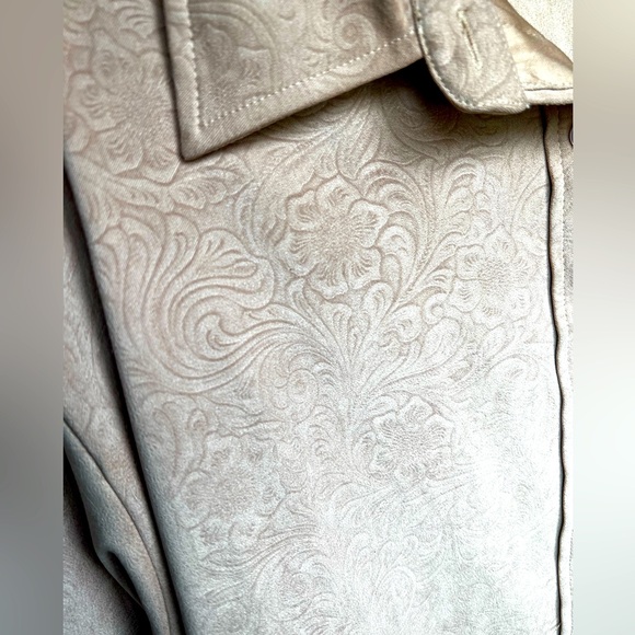 Denim&Co. camel color patterned faux suede button down shirt - Picture 6 of 8